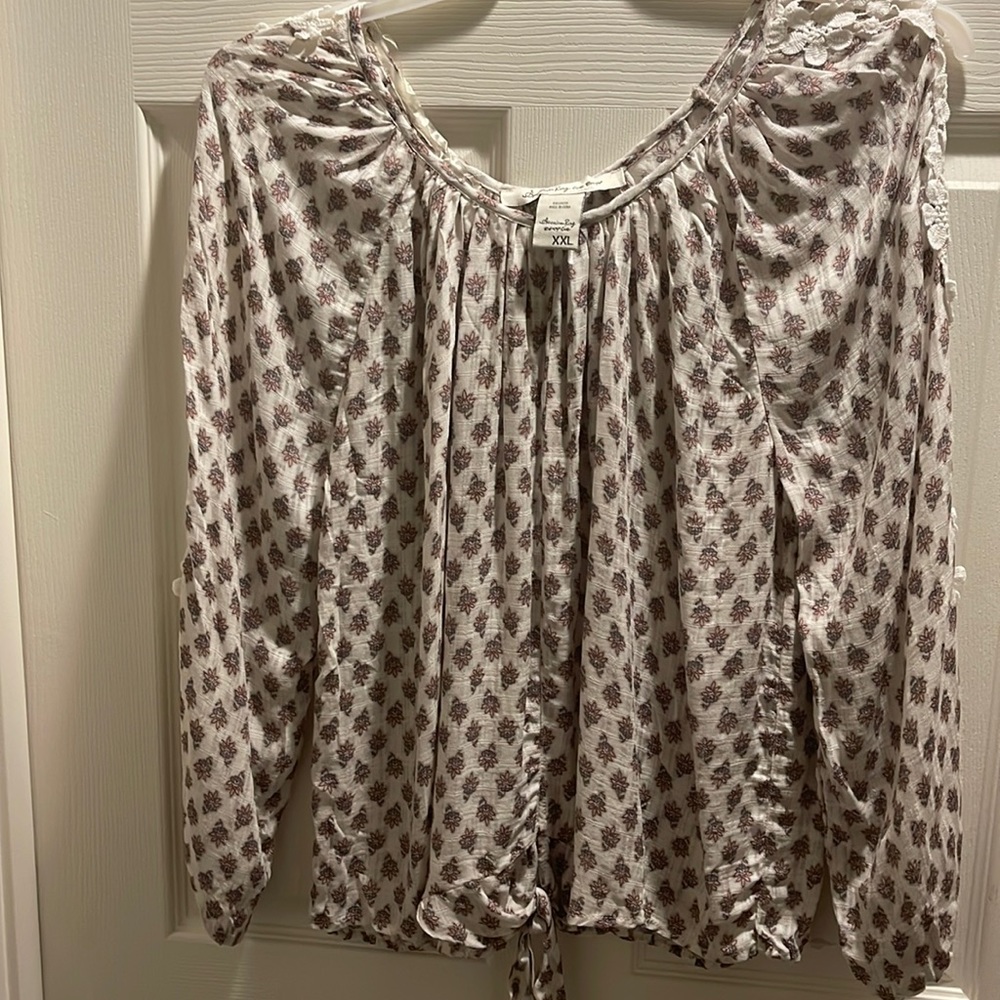 American rag women long sleeve lace detail on sleeve front knot size XXL white